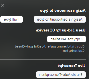 screenshot of zoom control panel detail showing how to enable live transcript